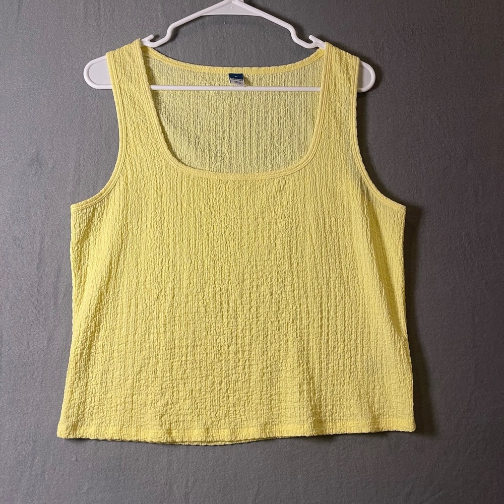 Old Navy Womens XL Butter Yellow Cropped Crinkle Tank Top Stretch Scoop Neck